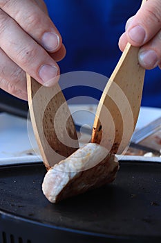 Meat on a table top grill, Dutch Gourmetten