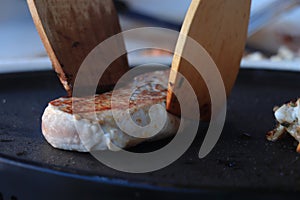 Meat on a table top grill, Dutch Gourmetten