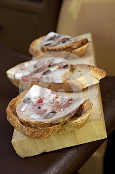 Meat terrine on sliced bread