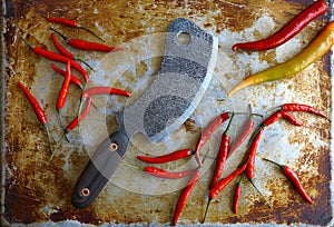 Meat tools, Metal handmade props on a textured background, Kitchen untensils