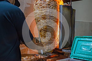 Meat trompo for tacos al pastor. Mexican street food.