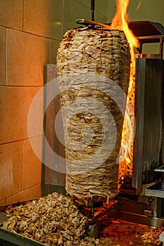 Meat trompo for tacos al pastor. Mexican street food.