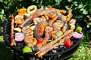 Meat and vegetables on the grill