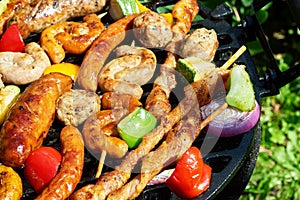 Meat and vegetables on the grill