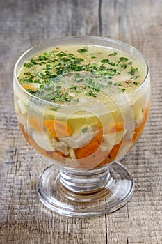 Meat and vegetables in jelly