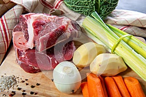 Meat and vegetables for preparation of pot au feu