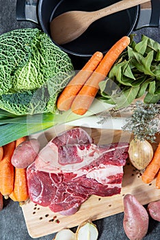 Meat and vegetables for preparation of pot au feu