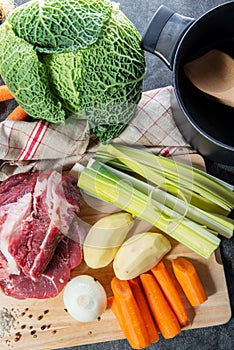 Meat and vegetables for preparation of pot au feu