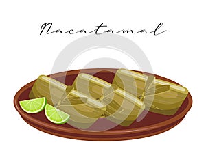 Meat with vegetables wrapped in banana leaves, Nacatamal, Latin American cuisine. National cuisine of Nicaragua. Food photo
