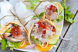 Meat wraps or fajitas with pork