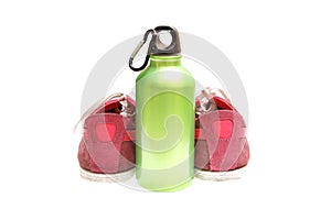 Meatal drink bottle sports shoes isolated