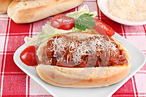 Meatball parmesan sub sandwich photo