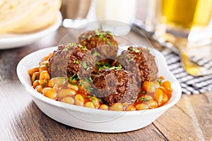 Meatballs and baked beans