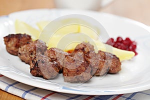 Meatballs with boiled potato and jam