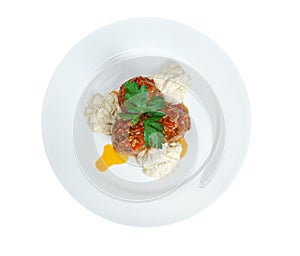 Meatballs cooked with vegetables