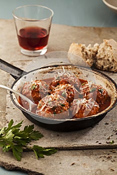 Meatballs in pan