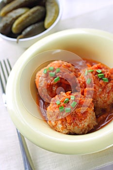 Meatballs with rice and tomato sauce