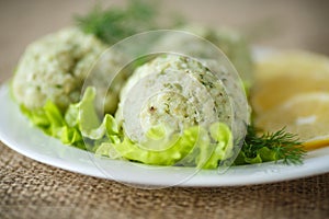 Meatballs steam fish with greens