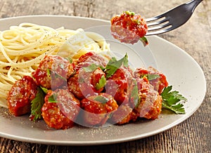 Meatballs with tomato sauce and spaghetti