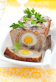 Meatloaf with boiled eggs