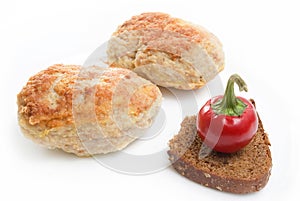 Meatloaf with bread and pepper on plate