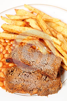 Meatloaf fries and beans vertical