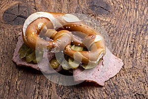 Meatloaf slices in a pretzel