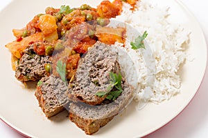 Meatloaf with tomato sauce and rice