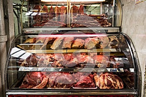 Meats Counter at Paloquemao Market, BogotÃ¡, Colombia