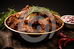 Meaty indulgence Dry spicy Murgh or goat meat in a plate