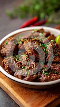 Meaty indulgence Dry spicy Murgh or goat meat in a plate