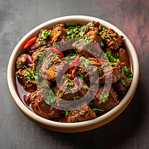 Meaty indulgence Dry spicy Murgh or goat meat in a plate