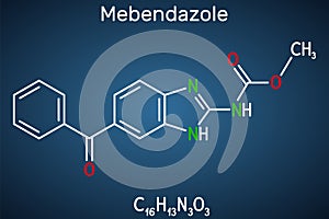 Mebendazole, MBZ molecule. It is synthetic benzimidazole derivate and anthelmintic drug. Structural chemical formula on photo