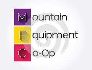 MEC - Mountain Equipment Co-Op acronym, concept background