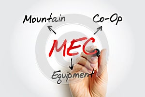 MEC - Mountain Equipment Co-Op acronym, concept background