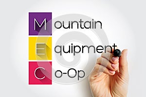 MEC - Mountain Equipment Co-Op acronym, concept background