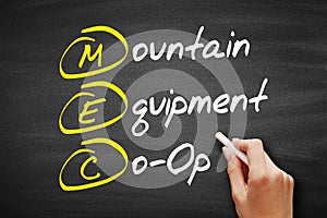 MEC - Mountain Equipment Co-Op acronym, concept on blackboard