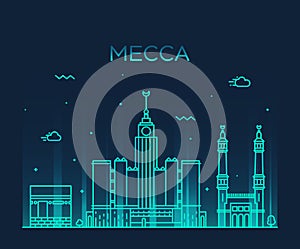 Mecca skyline Trendy vector illustration linear