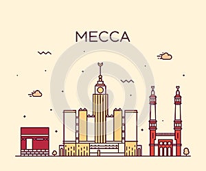 Mecca skyline Trendy vector illustration linear