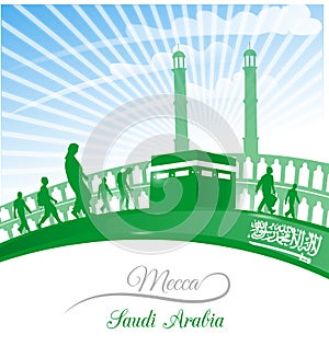 Mecca symbol with arabia saudi flag photo