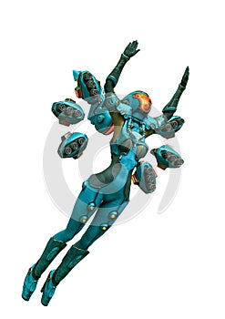 Mech girl flying up