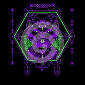 Mecha Bear Sacred Geometry can use for e-sport gaming logo