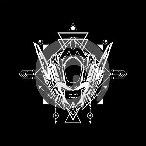 Mecha Head Illustration with sacred geometry on black background