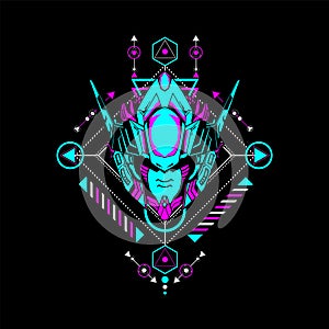 Mecha Head with sacred geometrical frame can use for tshirt design and more