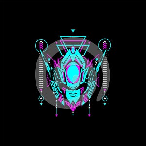 Mecha Head with sacred geometrical frame can use for tshirt design and more