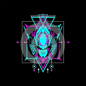 Mecha Head with sacred geometrical frame can use for tshirt design and more