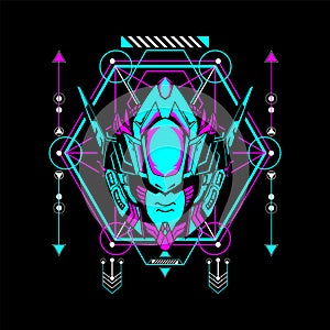 Mecha Head with sacred geometrical frame can use for tshirt design and more
