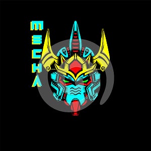 Mecha Head with text and neon color, can use for mascot logo, gaming logo, tshirt and more