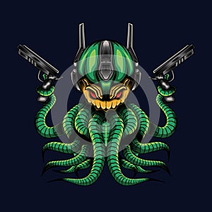 Mecha illustration from Monster Octopus with two weapons in game feel