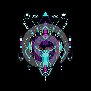 Mecha mask with geometrical pattern on black background, can use for t shirt or logo